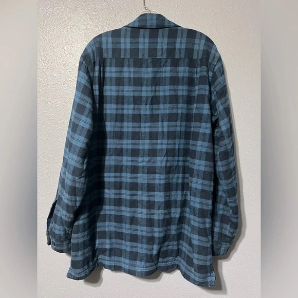 LL Bean Shirt Men's Medium TALL Fleece Lined Shacket Flannel Plaid 252749 Blue. - Picture 2 of 4